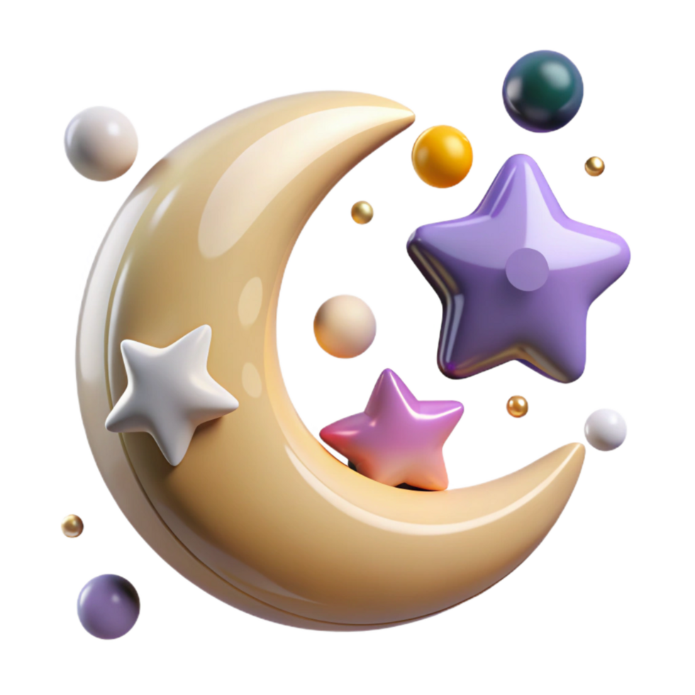 stunning artistic Crescent Moon and Stars Isolated Element original png
