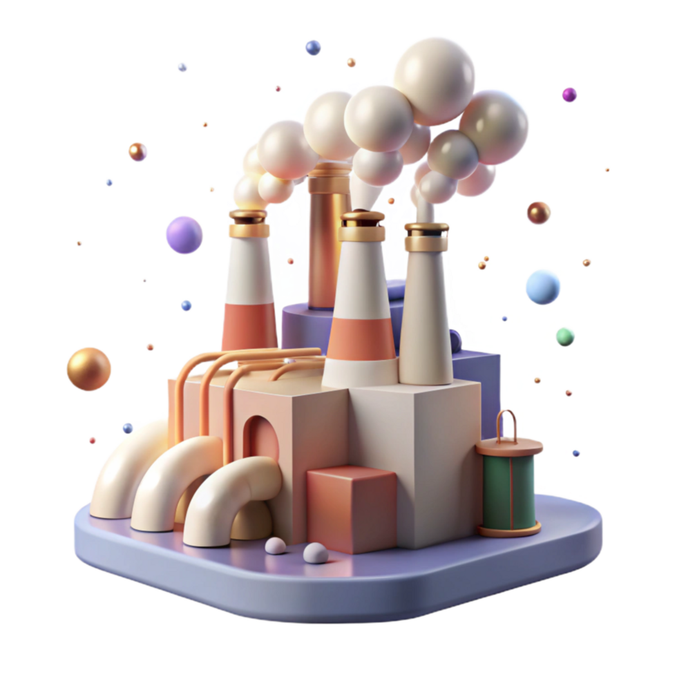 serene contemporary Factory Emitting Pollution Side View Transparent Background high quality png