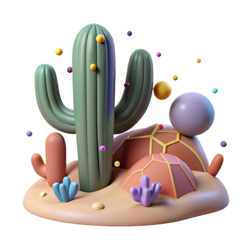 vibrant traditional Desert Landscape with Cactus Side View Isolated professional png