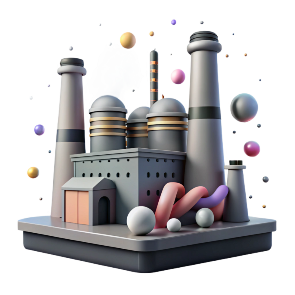 wonderful contemporary Factory with Smoke Stacks and Green Filters Isolated professional png