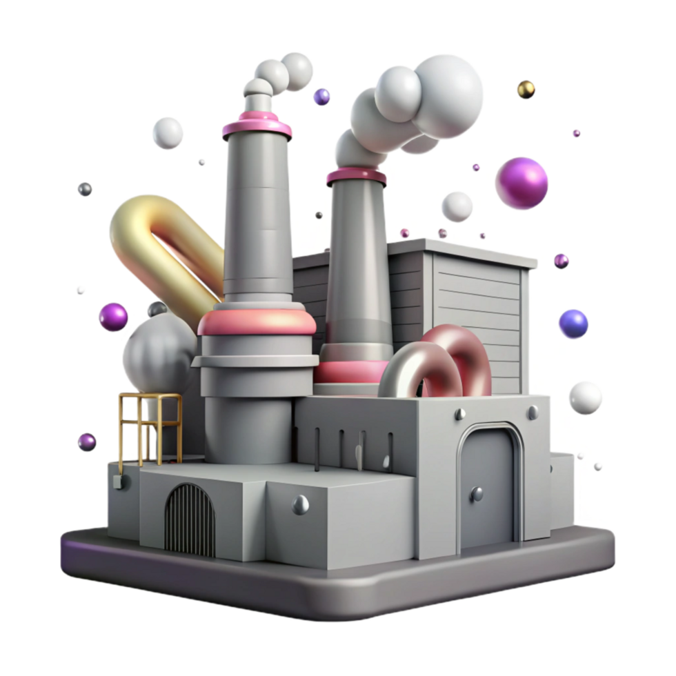 serene classic Factory with Smoke Stacks and Green Filters Isolated premium png