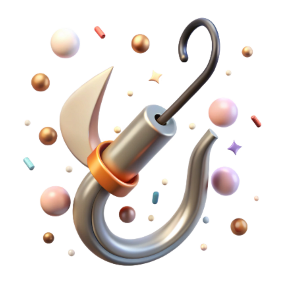 dramatic vintage Empty Fish Hook Cutout on Transparent Background authentic png