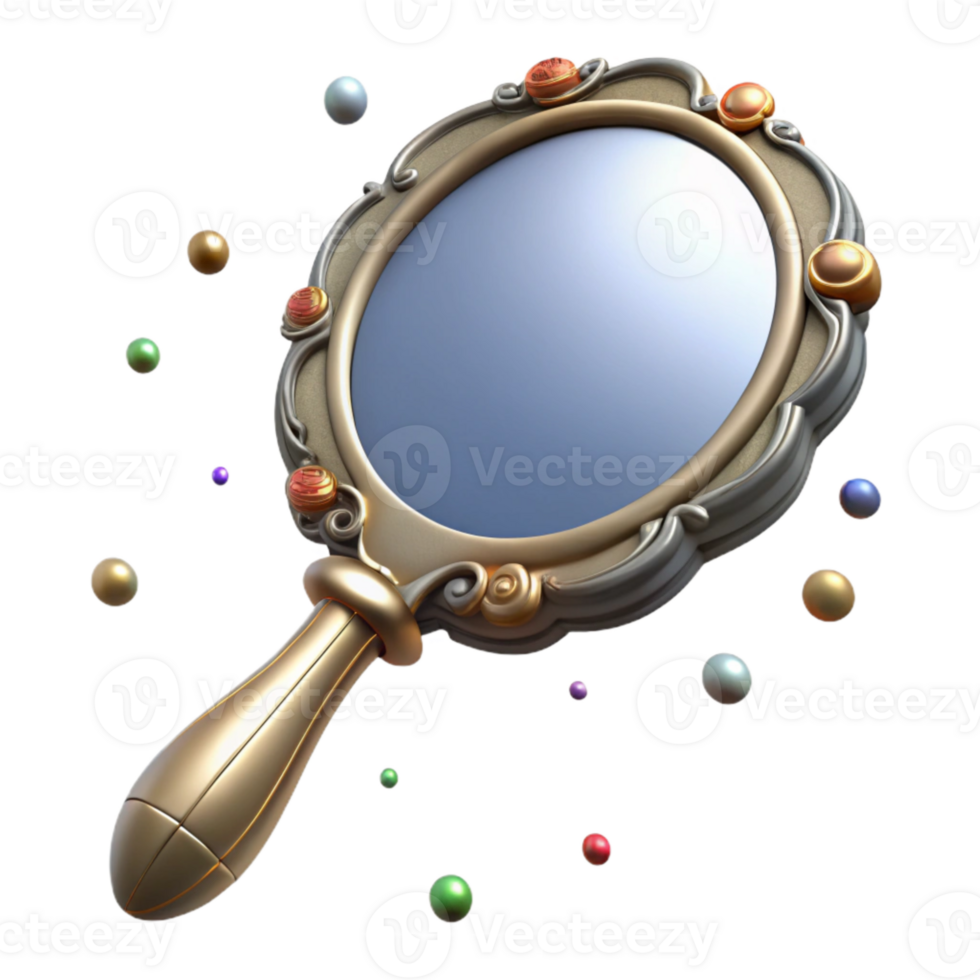 vibrant minimalist Antique Hand Mirror with Silver Backing Transparent Background Isolated exclusive png