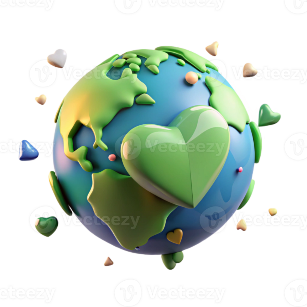 magnificent classic Earth with Green Heart Isolated Cutout Element high resolution png