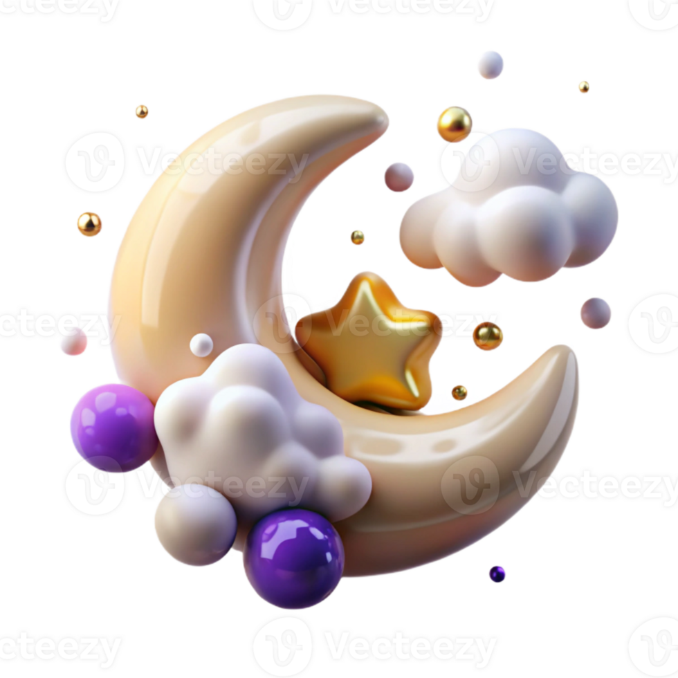 extraordinary abstract Crescent Moon and Clouds Isolated Element original png