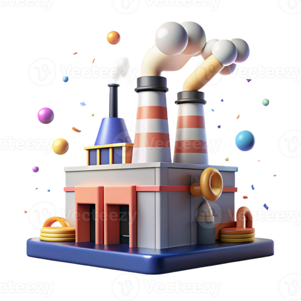 beautiful modern Factory with Smoke Stacks and Green Filters Isolated authentic png