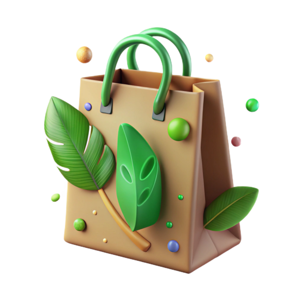 elegant creative Eco Friendly Shopping Bag Green Canvas Isolated detailed png