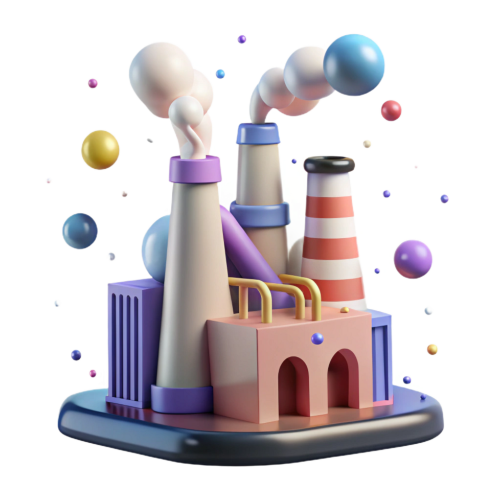 impressive abstract Factory Emitting Pollution Side View Transparent Background high quality png