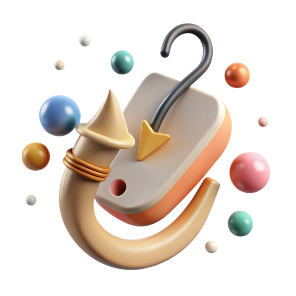magnificent classic Fishing Hook with Worm Bait Cutout Closeup authentic png