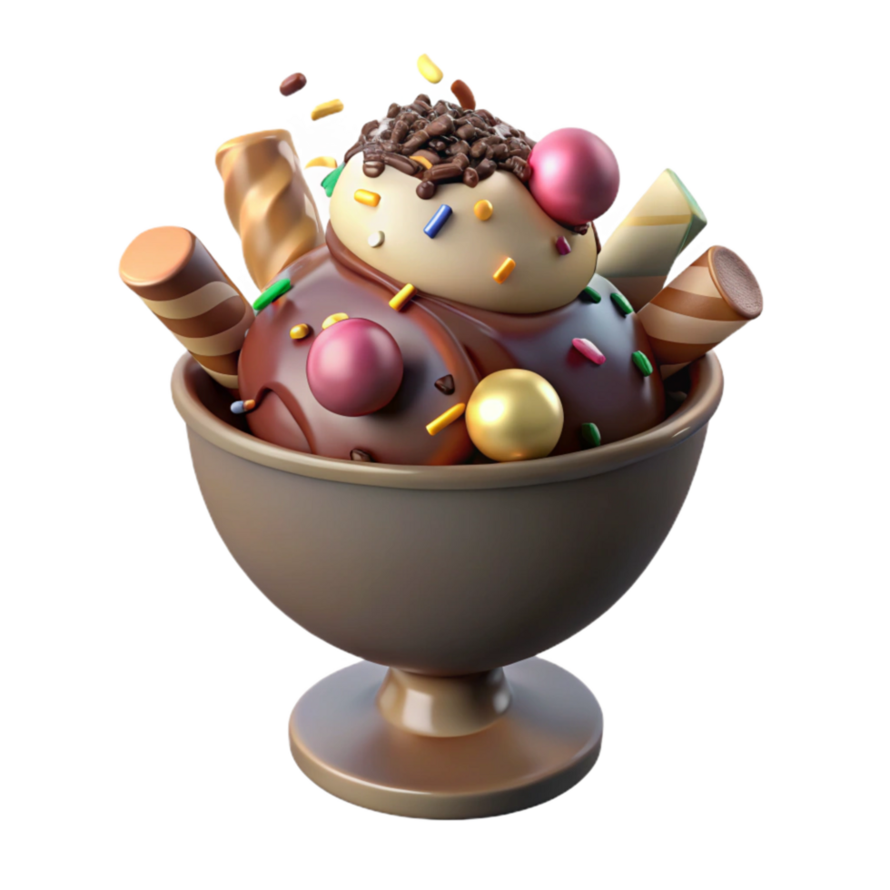 dramatic contemporary Bowl of Ice Cream with Chocolate Sauce Transparent Background genuine png
