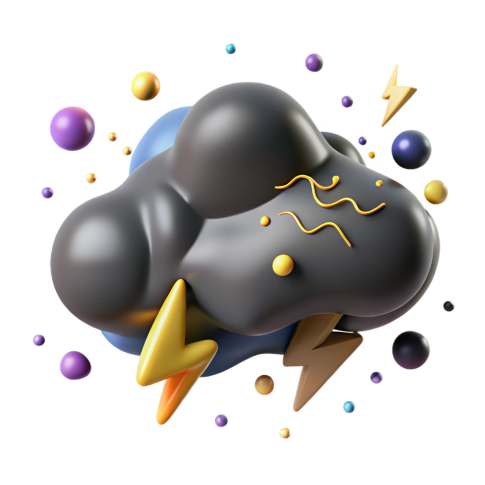 beautiful traditional Dark Gray Thundercloud with Lightning Cutout original png