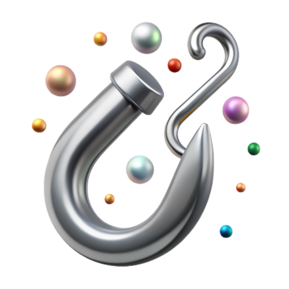 serene creative Fishing Hook Type Icon Silver Isolated on Transparent Background authentic png