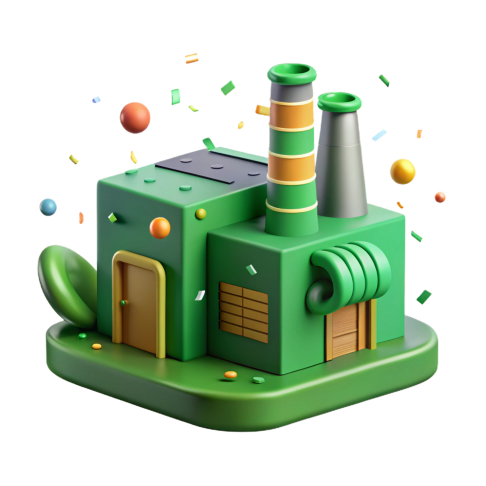 extraordinary creative Factory with Green Rooftop and Solar Panels Isolated Background high resolution png