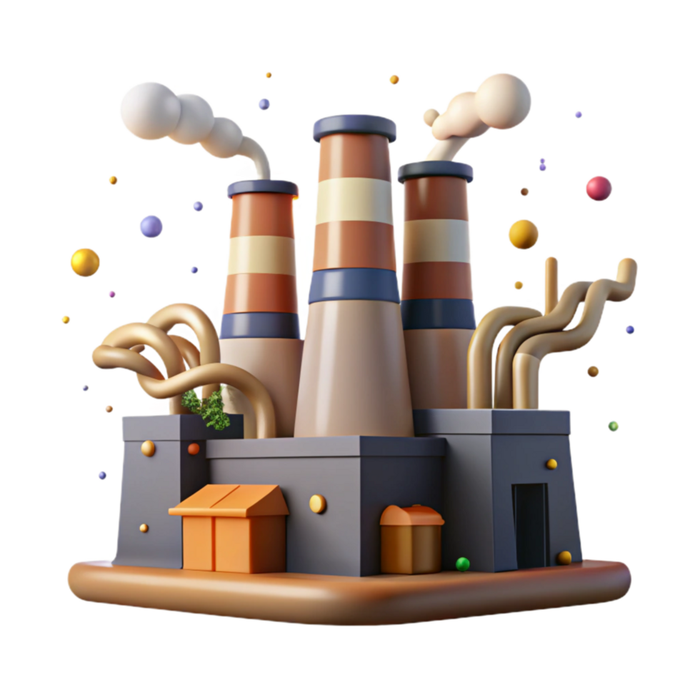 stunning creative Factory with Smoke Stacks and Green Filters Isolated high quality png