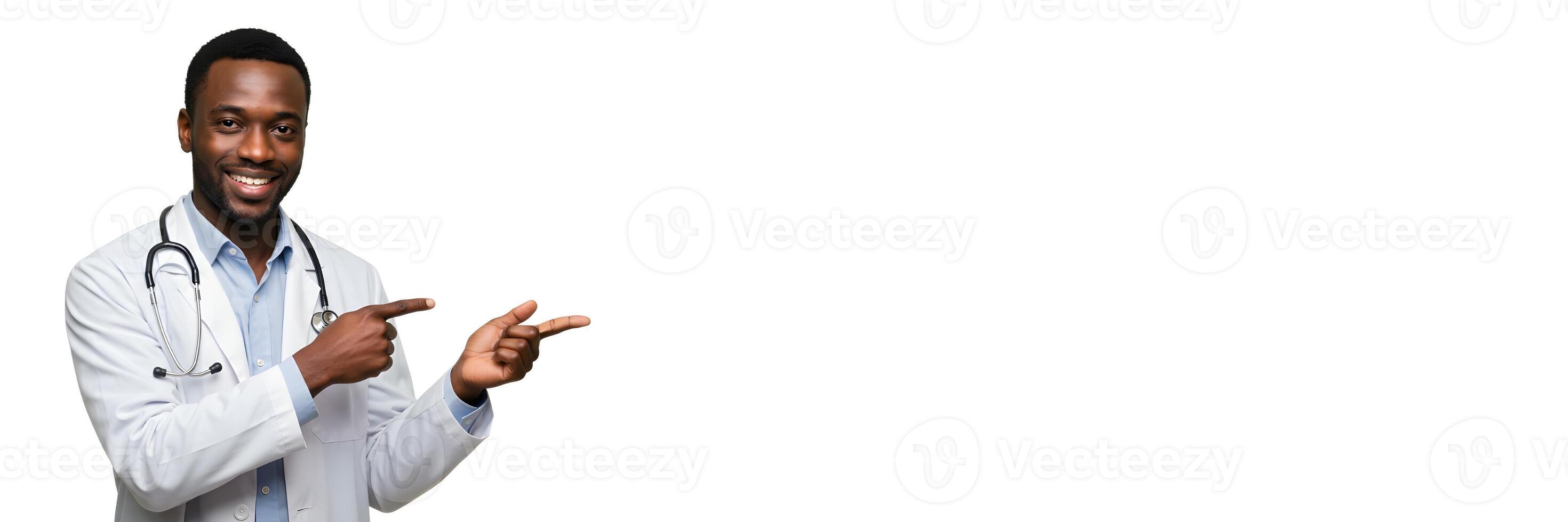 Smiling Doctor Gesturing to Blank Space for Medical or Healthcare Message Banner 2 photo
