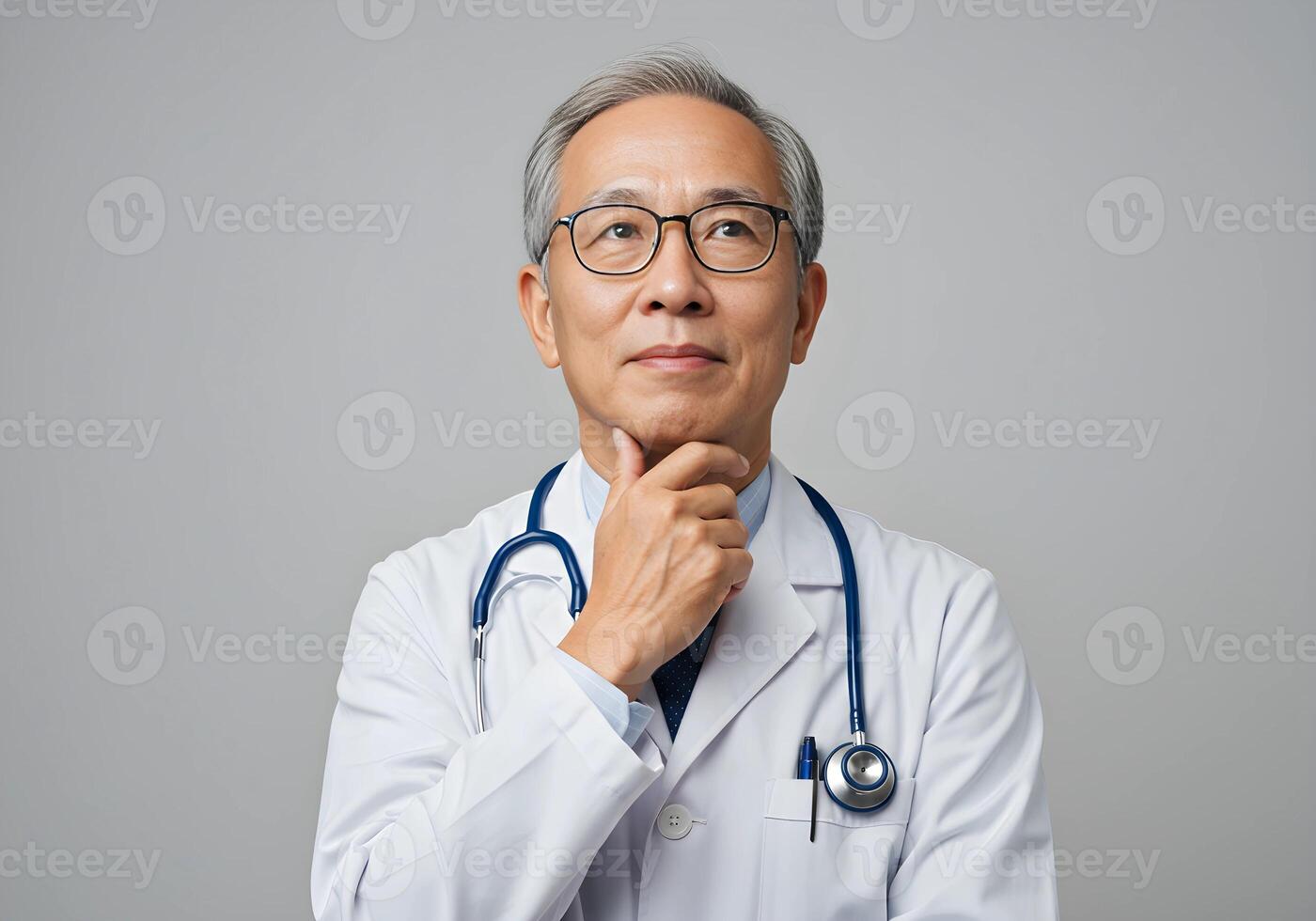 Doctor in Thinking Pose, with Stethoscope - Medical or Healthcare Presentation 4 photo