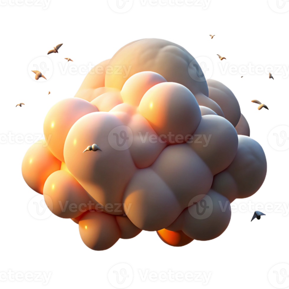 wonderful vintage Billowing Clouds at Sunset with Birds Isolated Element high resolution png