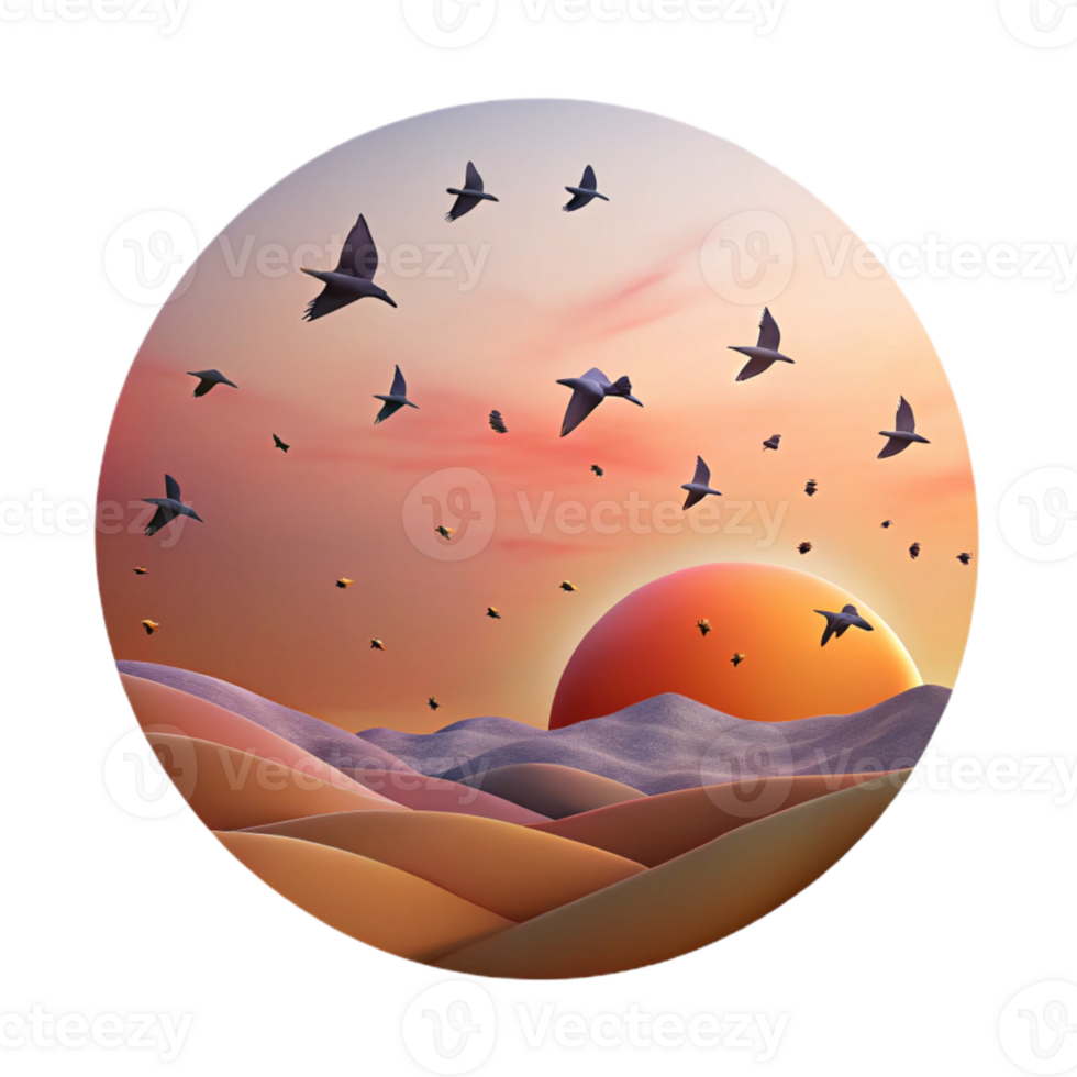 wonderful artistic Bird Migration Silhouette Cutout Sunrise Sky Warm Colors genuine png