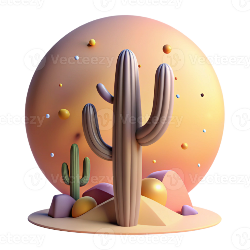elegant creative Desert Sunset Cactus Silhouette Isolated original png