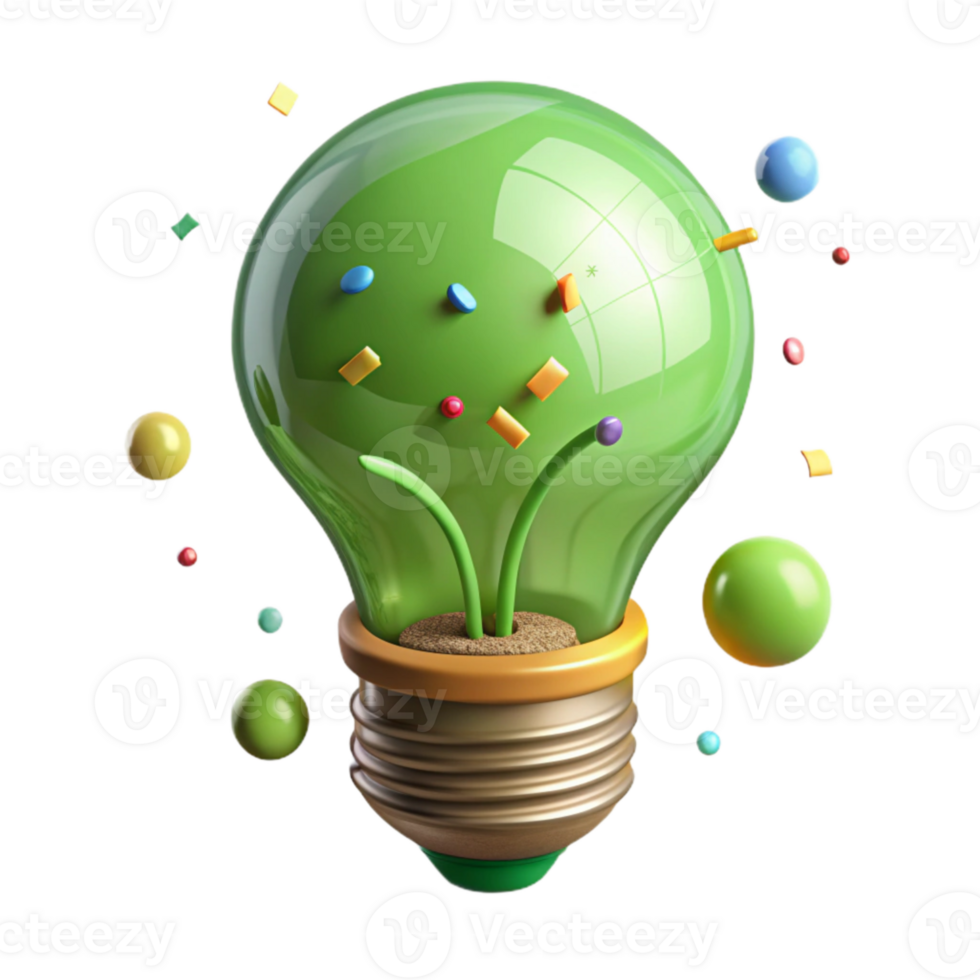 beautiful creative Eco Friendly Lightbulb with Glowing Green Filament Transparent Background high resolution png