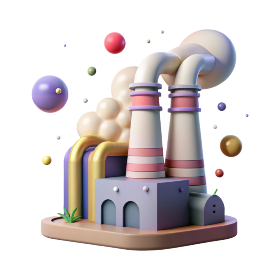 extraordinary abstract Factory Emitting Pollution Side View Transparent Background premium png