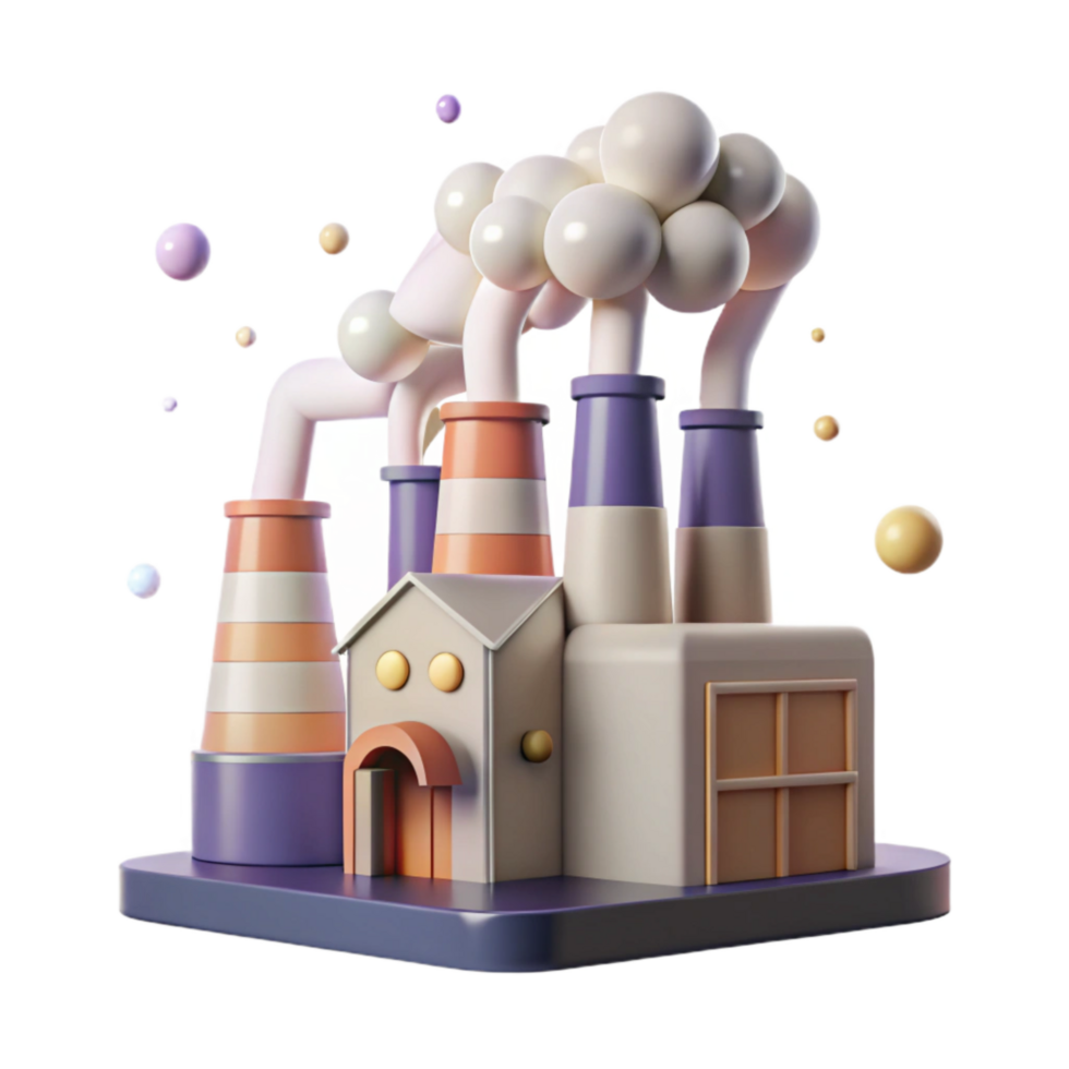 magnificent rustic Factory with Smoke Stacks and Green Filters Isolated exclusive png