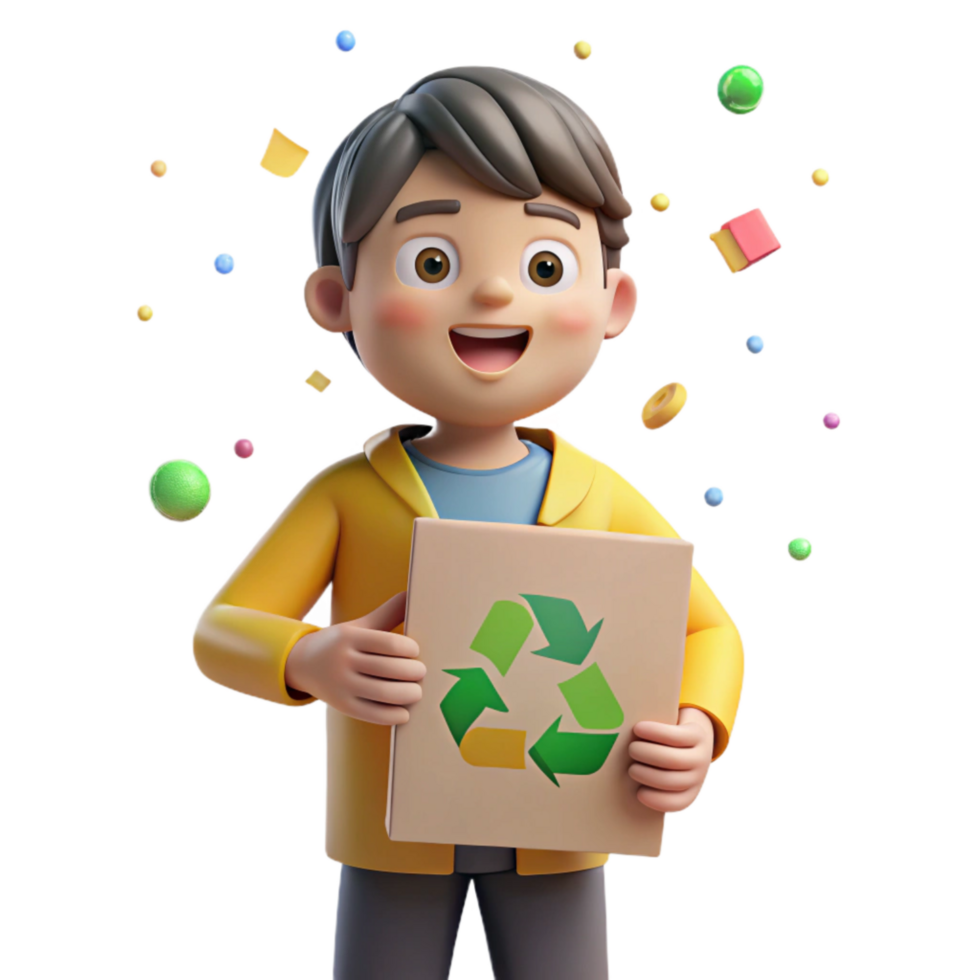 elegant creative Boy Holding Recycling Sign Transparent Background original png