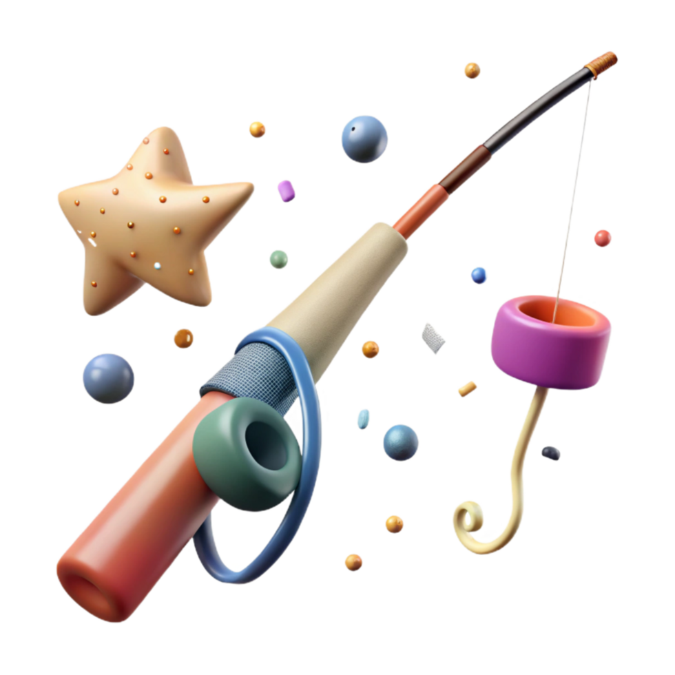 stunning minimalist Fishing Pole Cutout Isolated on Transparent Background Angled View premium png