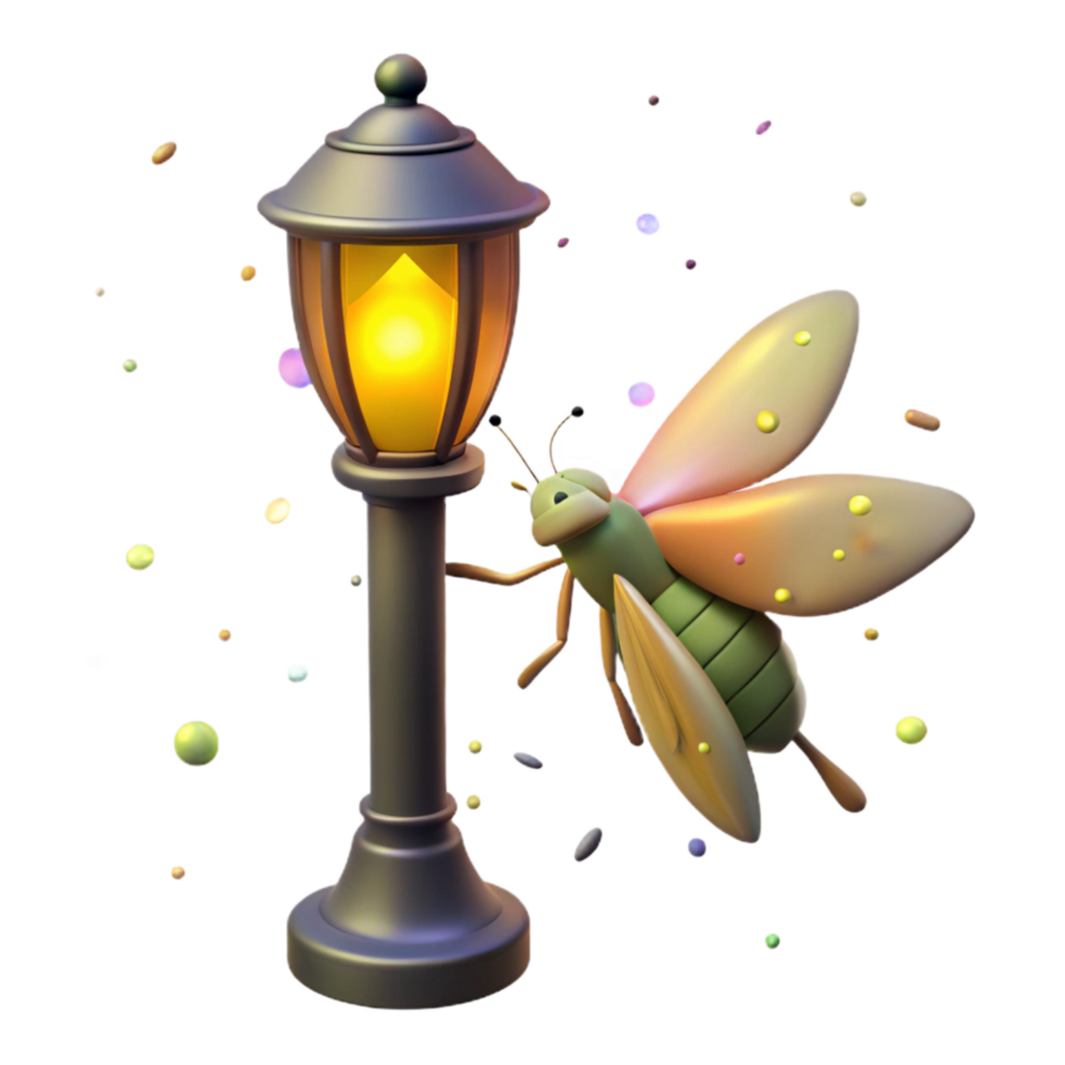 serene rustic Firefly Struggling to Be Seen Near Streetlamp Isolated png