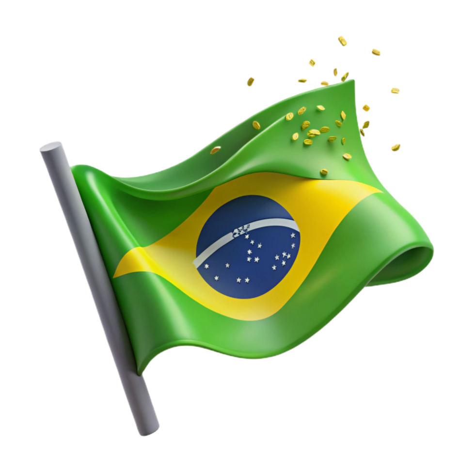 dramatic artistic Brazilian Flag Waving Isolated Green and Yellow detailed png