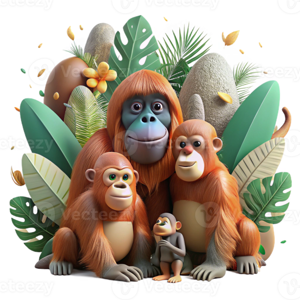 extraordinary traditional Orangutan Family in Shrinking Jungle Transparent png