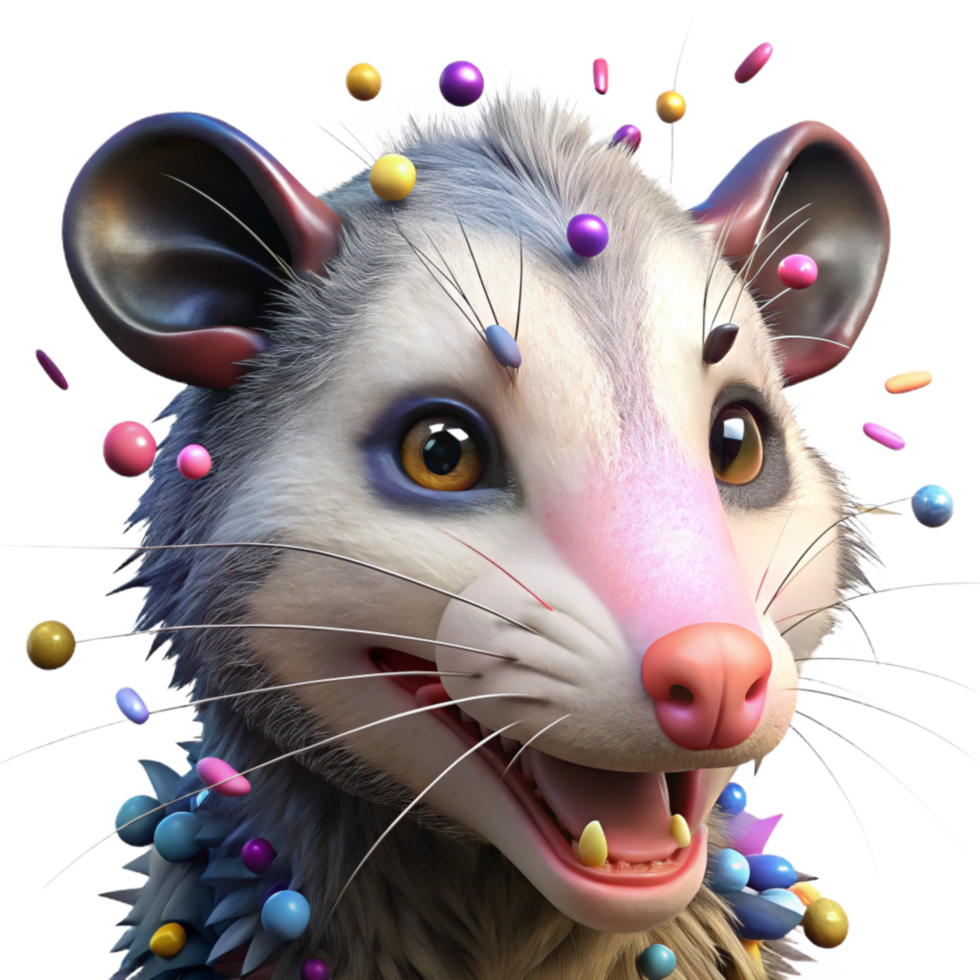 dramatic traditional Opossum Blinded by Headlights Transparent Background detailed png