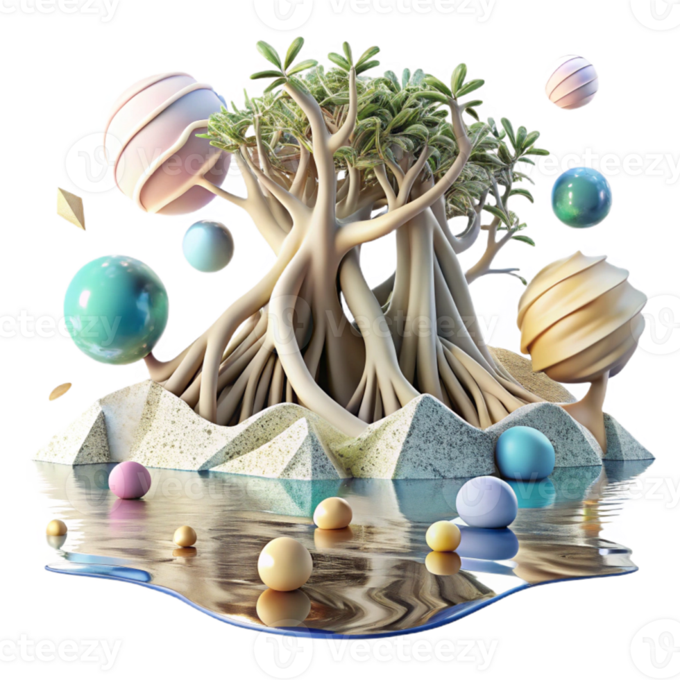 dramatic abstract Mangrove Roots and Water Reflection Isolated Element authentic png