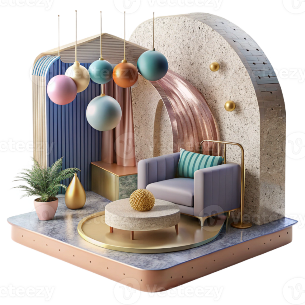 stunning modern Interior Design Perspective Sketch Isolated high quality png