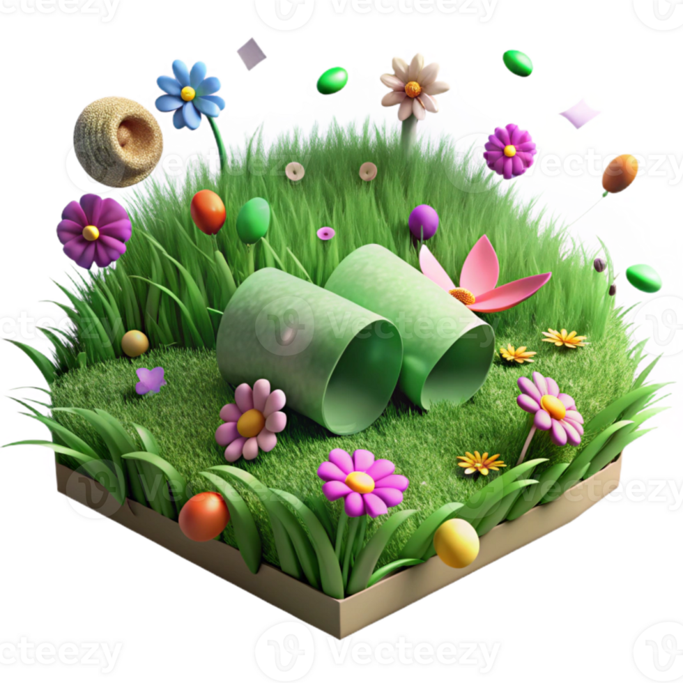 stunning minimalist Lush Green Meadow with Wildflowers Isolated original png