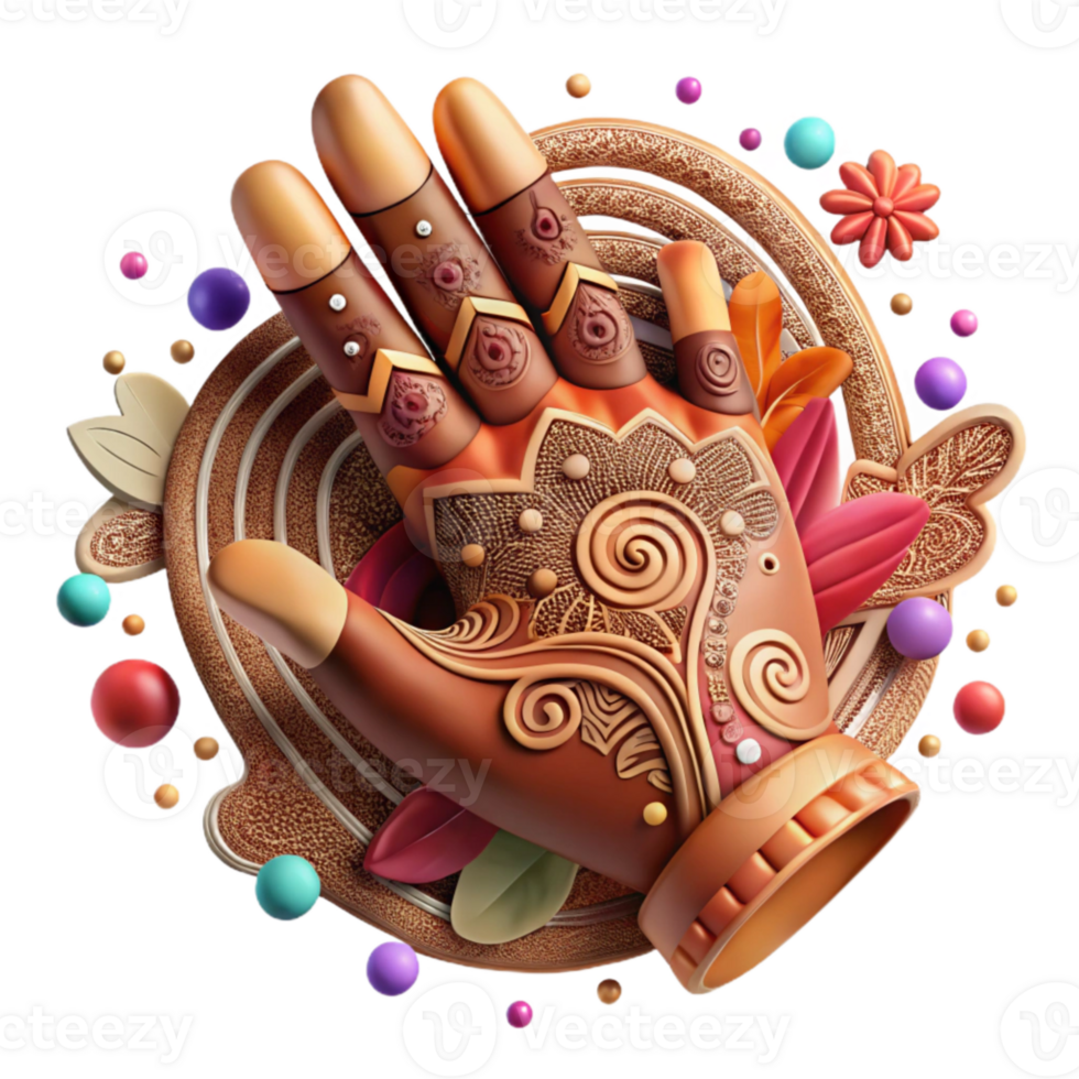 serene artistic Indian Henna Tattoo Intricate Hand Design Isolated high quality png