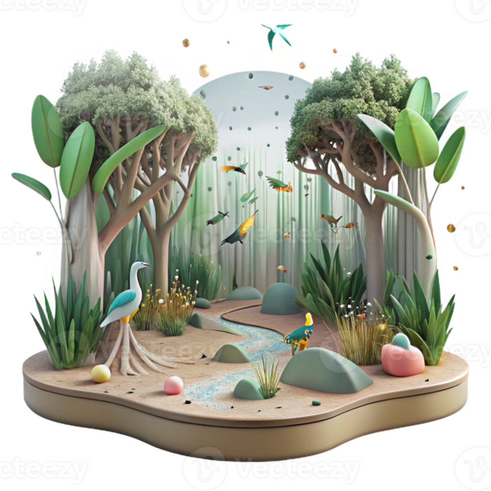 wonderful creative Mangrove Forest Panorama with Birds Cutout on Transparent Background professional png