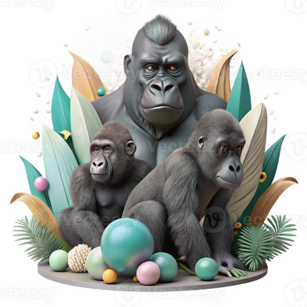 extraordinary minimalist Gorilla Family Losing Habitat Cutout detailed png