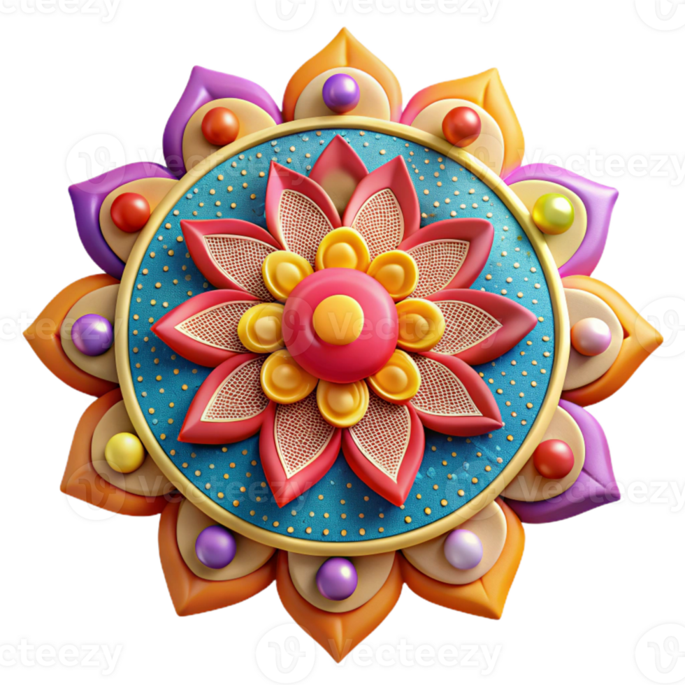 vibrant artistic Indian Rangoli Design Colorful Powder Pattern Isolated png