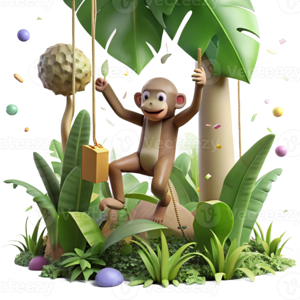 elegant artistic Monkey Swinging Through Trees Jungle Background Transparent Background authentic png