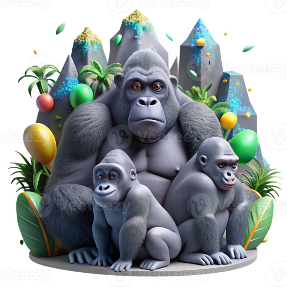 stunning modern Gorilla Family Losing Habitat Cutout exclusive png