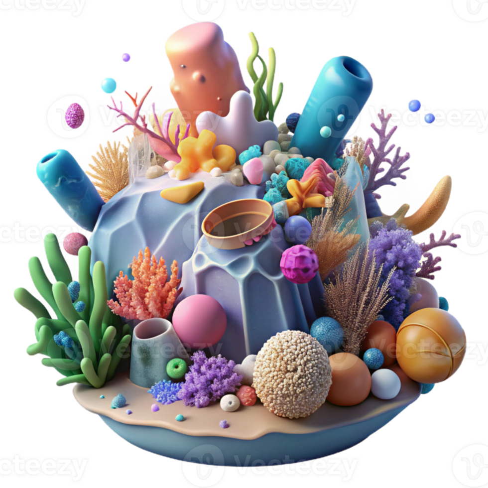 wonderful contemporary Plastic Waste Polluting Coral Reef Cutout Isolated Transparent Background Colorful Scene high quality png