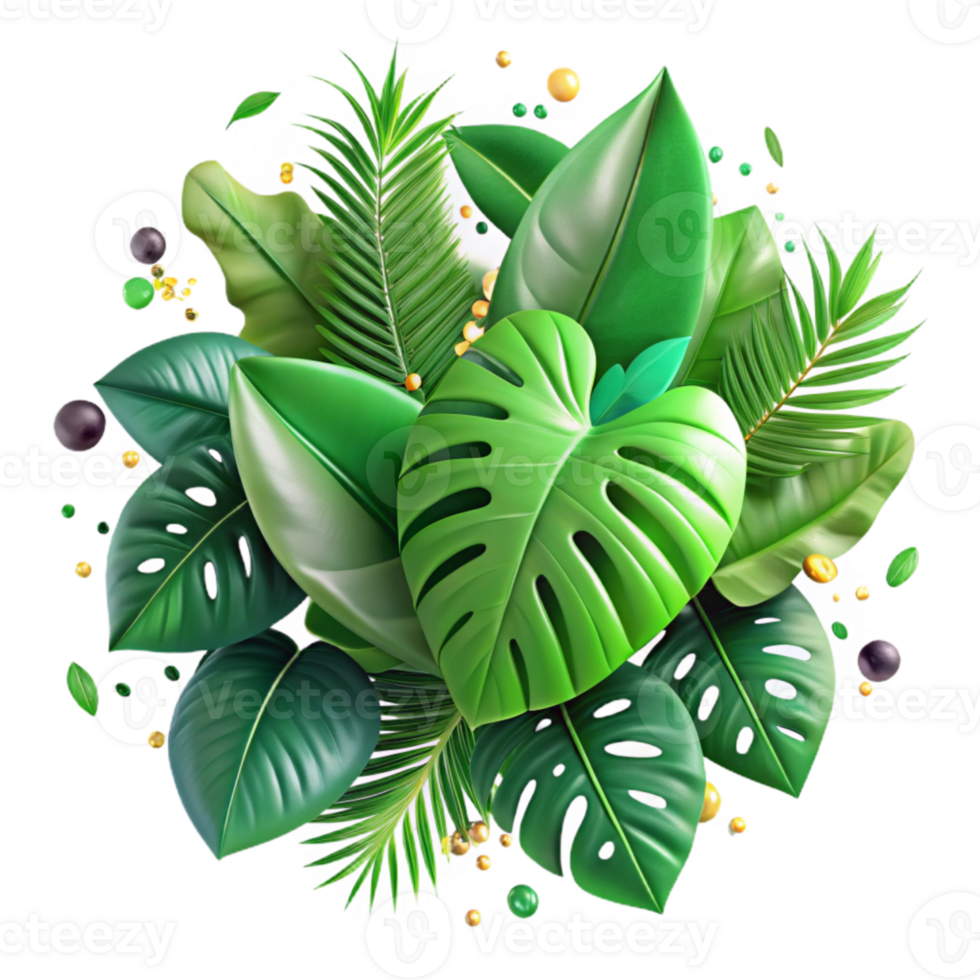 dramatic contemporary Green Leaves Frame Top View Transparent Background genuine png