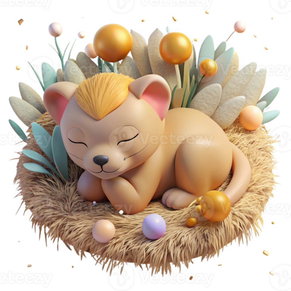 impressive minimalist Lion Cub Sleeping in Dry Grass Transparent Background detailed png