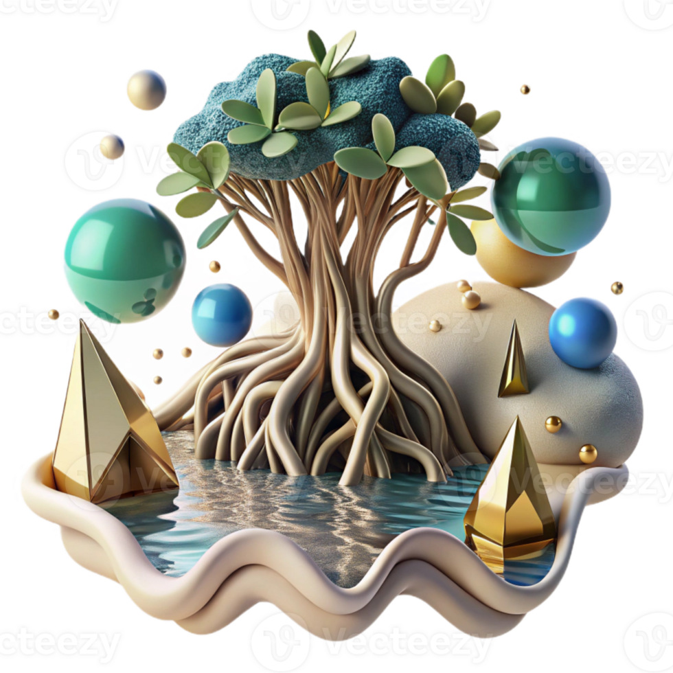 vibrant minimalist Mangrove Roots and Water Reflection Isolated Element high resolution png