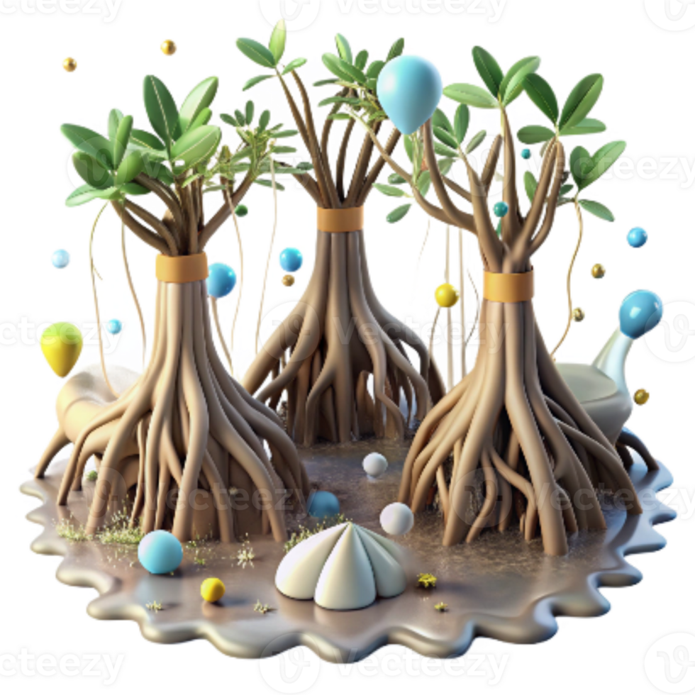magnificent traditional Mangrove Roots in Shallow Water Isolated Element exclusive png
