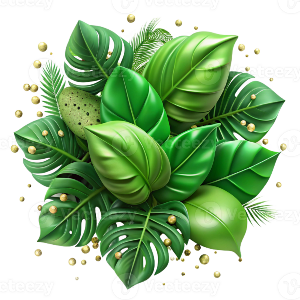 vibrant artistic Green Leaves Border Top View Transparent Background detailed png