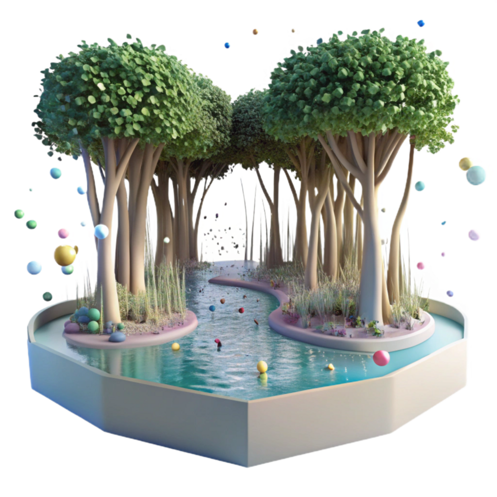 stunning creative Mangrove Forest Edge with Water Reflection Isolated png