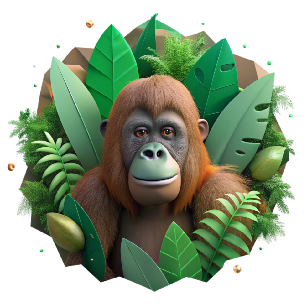 vibrant modern Orangutan Silhouette in Lush Green Forest Cutout high resolution png