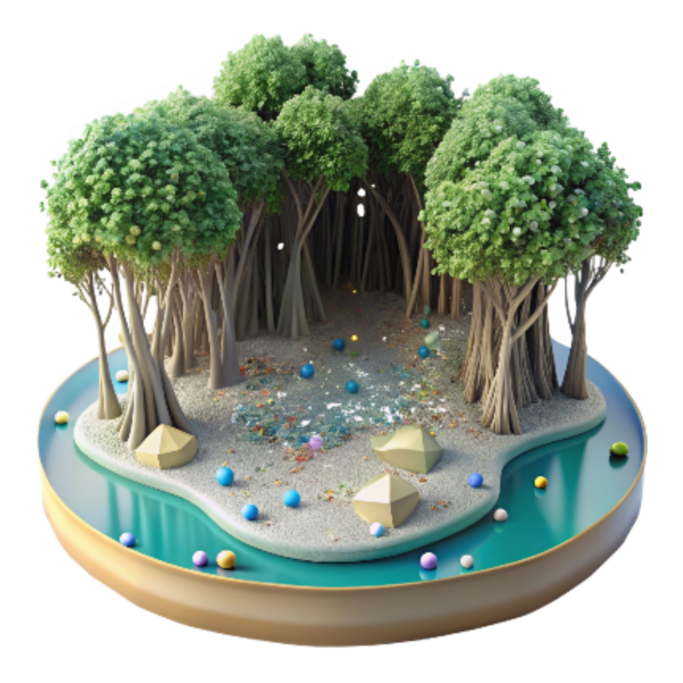 serene artistic Mangrove Forest Edge Cutout with Clear Water Visibility png